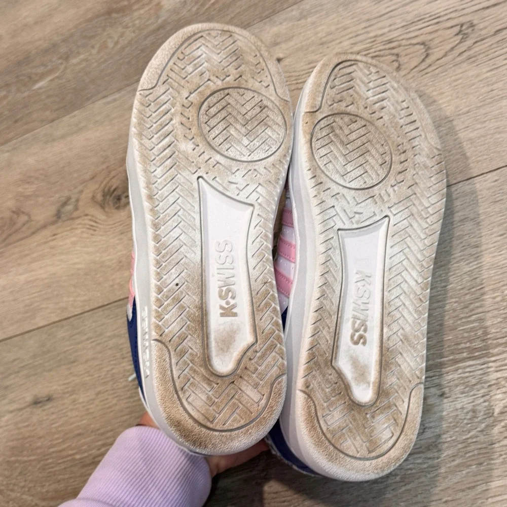 K Swiss Womens Low Top Sneakers White Pink‎ Blue Leopard Accent Lace Up Size 9